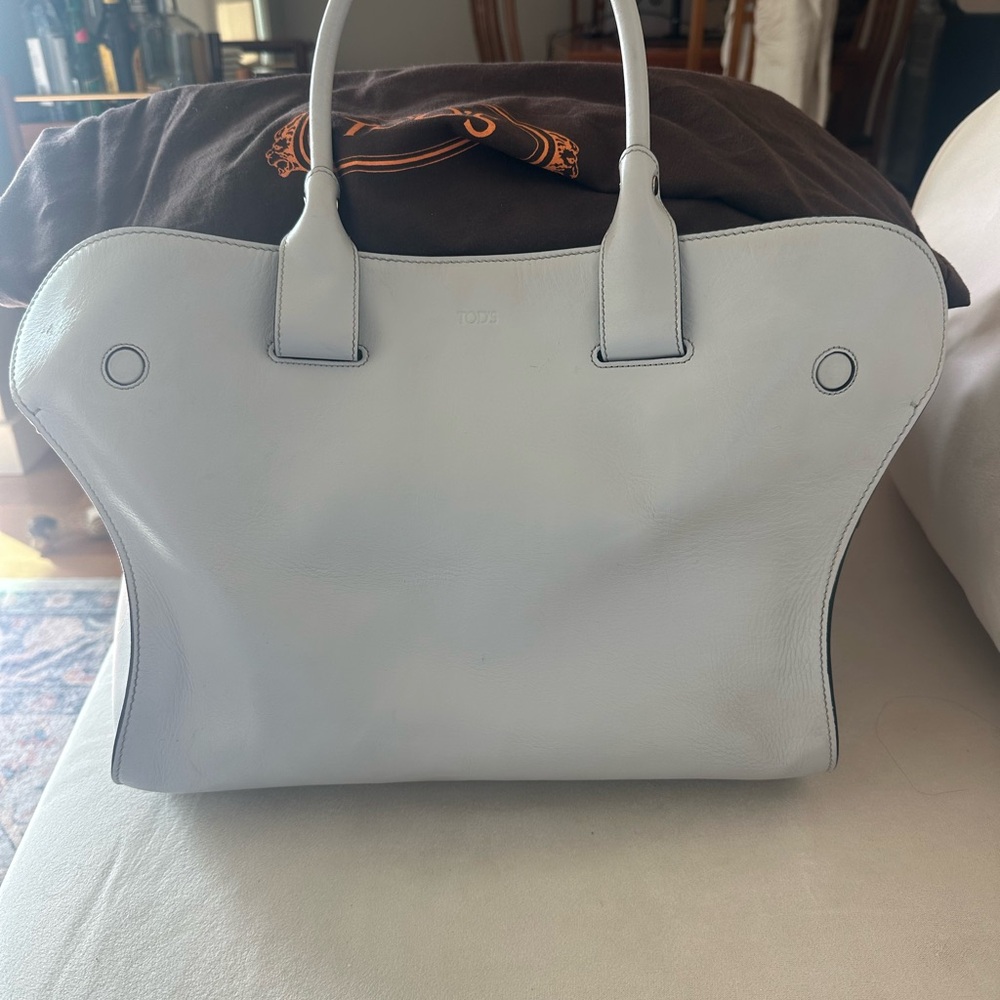 Tod's Grey Leather Tote Bag